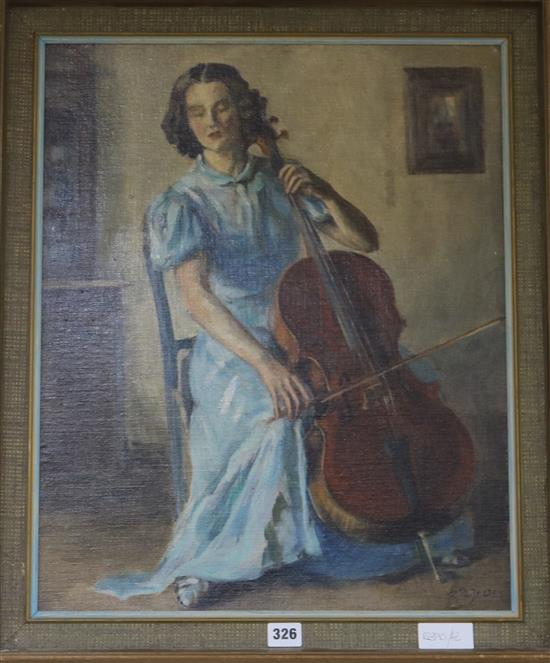 Raymond Lenox Jeltz, oil on board, Cellist, 54 x 44cm